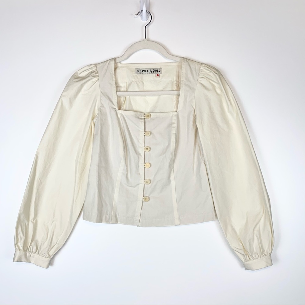 Gravel & Gold Square Neckline Puff Sleeve Blouse in Cream 0